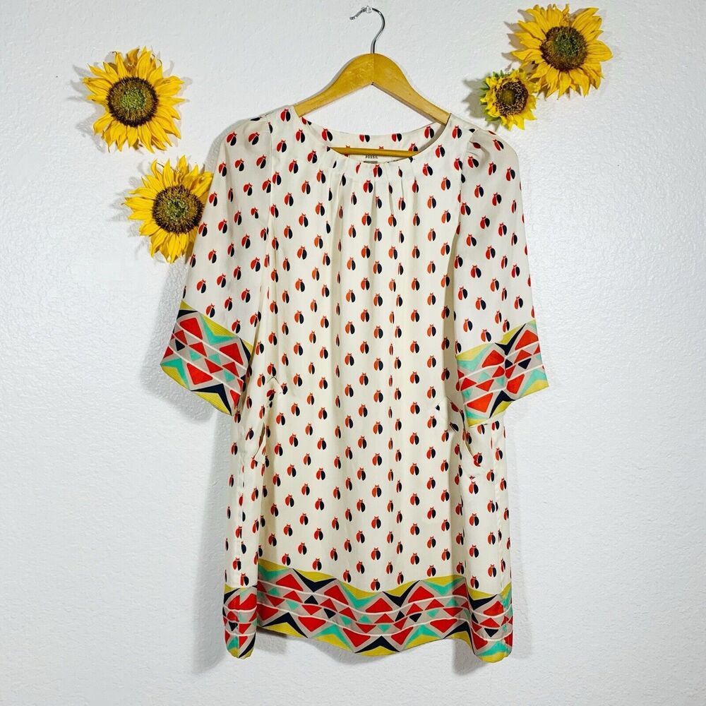 Fossil Colorful Retro Elbow Sleeves Sheath Dress Size Small Women’s